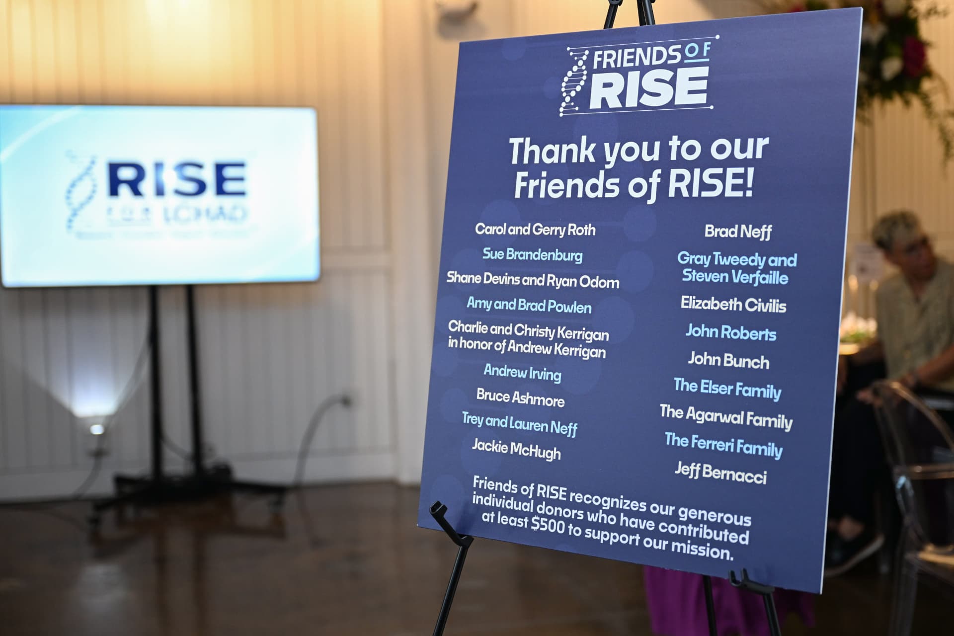 Friends of RISE donor recognition sign at the gala